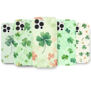 Clover Saint Patrick Day Phone Case Lucky Clover and Daisy, 4 leaf clover for iPhone 15, 14, 13, 12, 11, 8, Samsung S24 S23 S22 S21