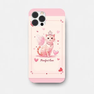 Coque de portable, chat kawaii mignon, amour parfait, design, iPhone Samsung, robustes, coques de chat kawaii, coque de téléphone chat rose, mignon