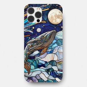Stained Glass Phone Case Majestic Whale Stars, Konstellationen, Handyhülle für iPhone 16 15 14 13 12 11 pro max & Samsung S24 S23 S22 S21
