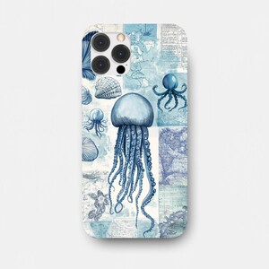 Wassertiere Collage Robuste Handy Hülle, Ozean Liebhaber Geschenk, Qualle Handy Hülle, iPhone Samsung, Unterwasserwelt Schutzhülle,