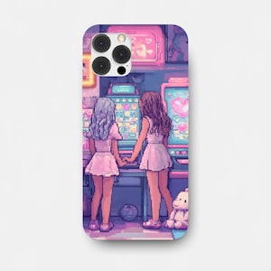 Custodia per telefono, design pixelato "Best Friends Lo-Fi Game Room", iPhone Samsung, kawaii, custodia per telefono "Best Friends", regalo per giocatori, tecnologia retrò