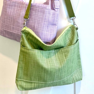 Apple Green Cotton Canvas Messenger Bag: Women&#39;s Crossbody Day Bag, USA Made