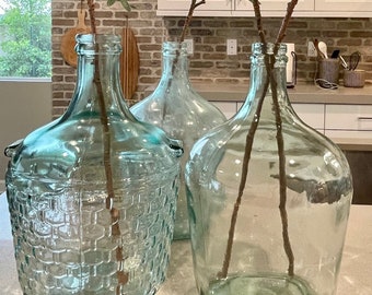 Large Cellar bottles - 12, 17  and  22 inch, flower & fern vase, recycled glass, Big Farmhouse jug