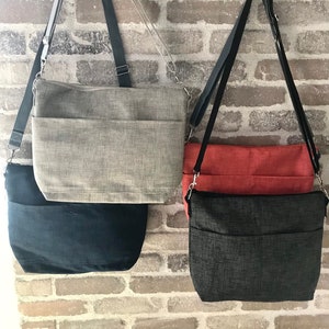 Lightweight Day bag, Minimalist 8 inch x 10 inch, messenger strap purse by Darby Mack & Made in the USA Cement