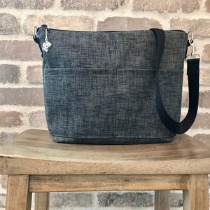 Lightweight Day bag, Minimalist 8 inch x 10 inch, messenger strap purse by Darby Mack & Made in the USA Asphalt