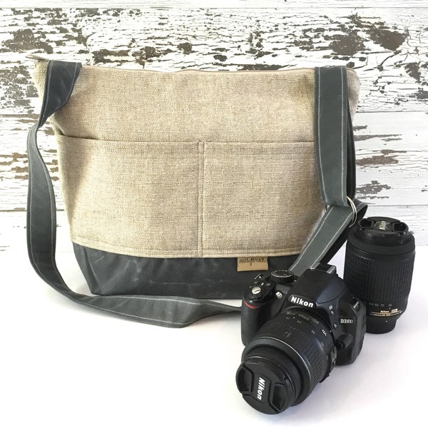 CAMERA Bag and purse, Linen & Waxed canvas - Darby Mack,  made in the USA Camera bag for Woman