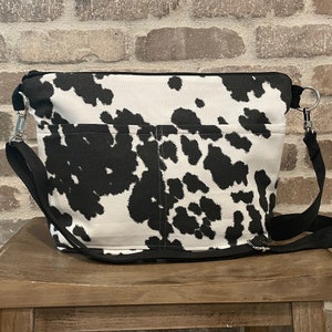 Purse for women,  Black & White cow print, lightweight Cotton Canvas - by Darby Mack