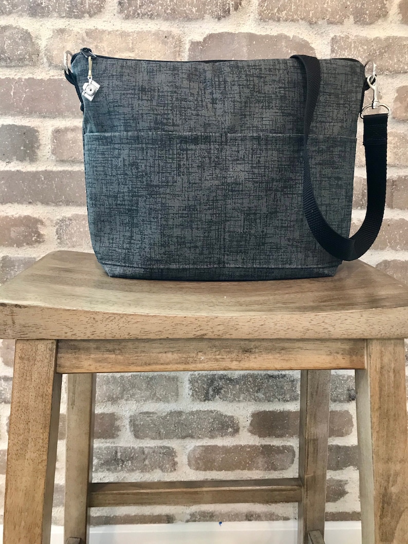 Lightweight Day bag, Minimalist 8 inch x 10 inch, messenger strap purse by Darby Mack & Made in the USA Asphalt