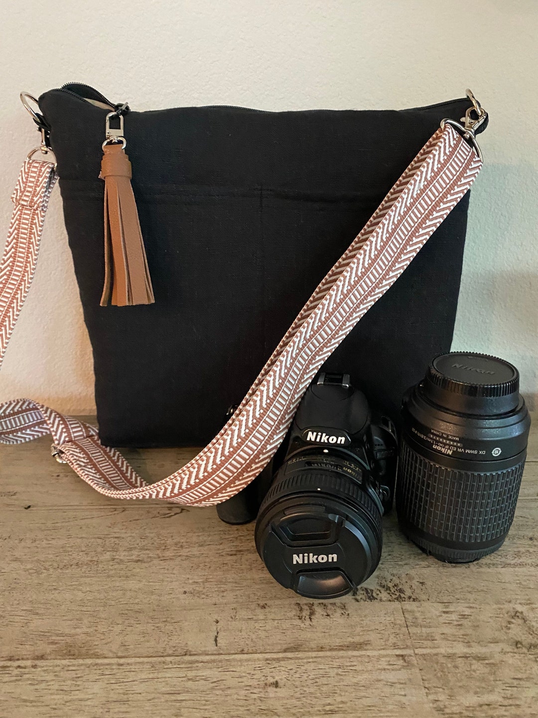 Women's Camera Bag Black Natural Linen DSLR Minimalist Etsy