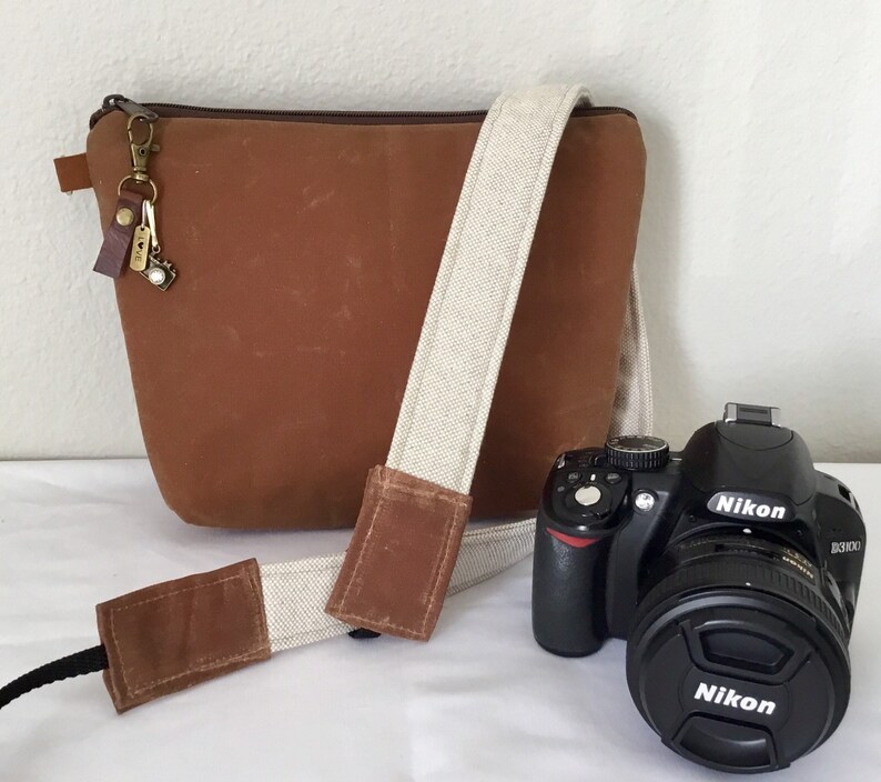 SET waxed canvas Camera bag and linen with wax canvas neck Etsy