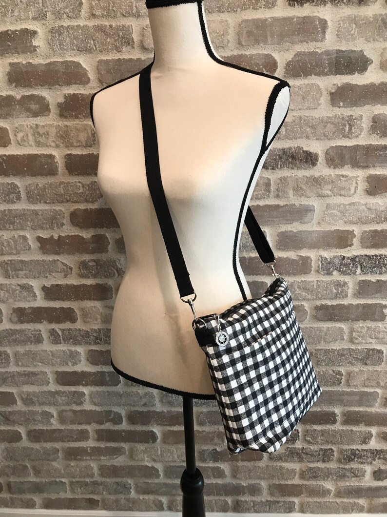 Camera bag Cotton Canvas Black & White Check Plaid Darby Etsy