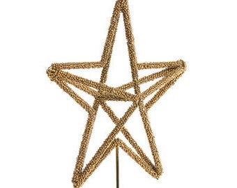 The Christmas Store Beaded STAR  Christmas tree topper, golden Glass Beads - Vintage crystal,  Christmas tree