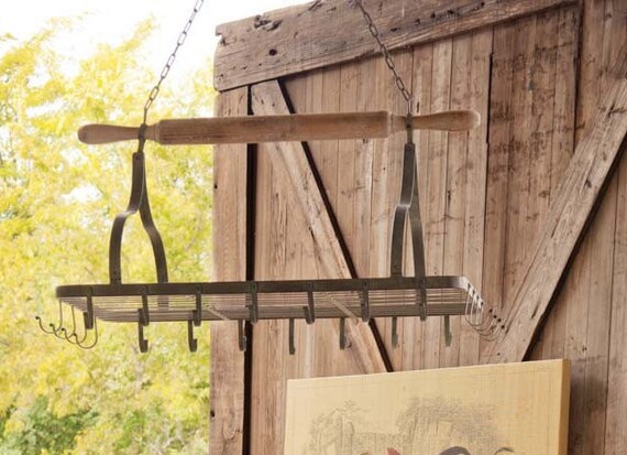 Farmhouse Hanging Pot Rack Rolling Pin Farmhouse Hanging Pot Rack Rolling Pin