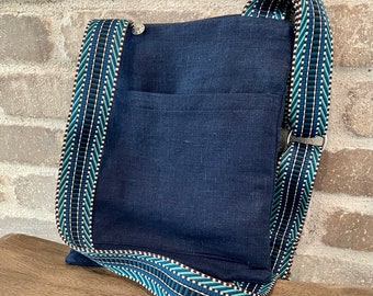 Petit sac à main en lin pour femme, sac de voyage bandoulière ou épaule fabriqué aux États-Unis, par Darby Mack