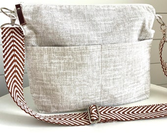 Sac à main en toile beige crème naturel, Sac de jour, Minimaliste - Bandoulière réglable a Darby Mack & Fabriqué aux États-Unis