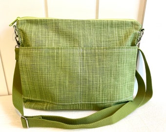 Day bag, Minimalist -  messenger  strap - Apple Green - Cotton Canvas purse -  by Darby Mack &  Made in the USA