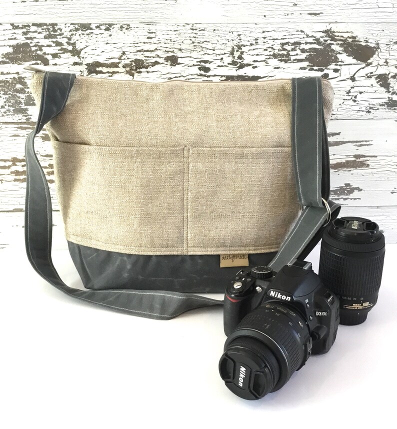 CAMERA Bag in French Linen & Waxed canvas Darby Mack purse Etsy