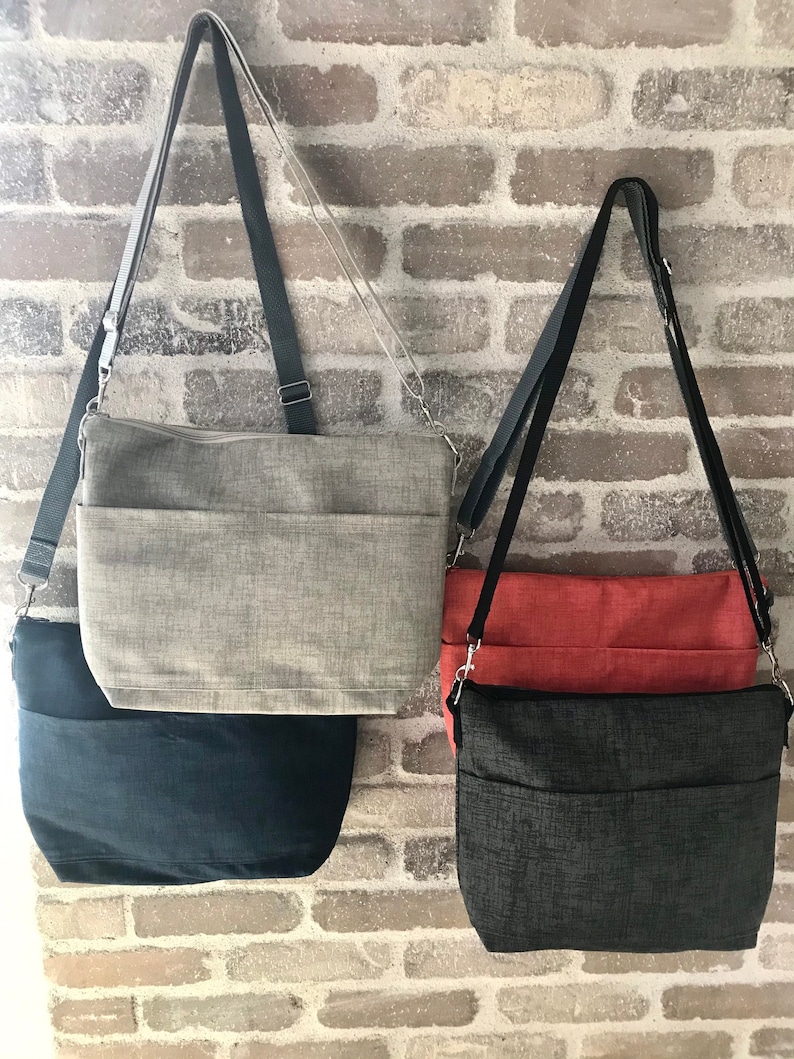 Lightweight Day bag, Minimalist 8 inch x 10 inch, messenger strap purse by Darby Mack & Made in the USA Cement