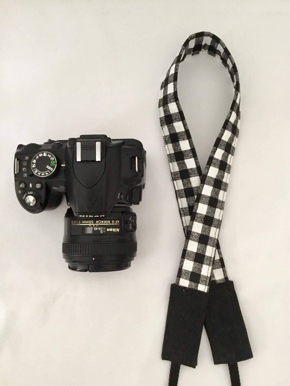 SET Camera Bag and Strap Foam Padded Black and White Check Etsy