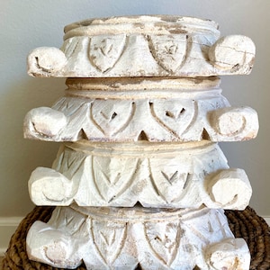 Wood Riser, hand carved artifact, antique Roman design pedestal, Capital Pillar Base Candle Holder