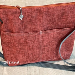 Lightweight Day bag, Minimalist 8 inch x 10 inch, messenger strap purse by Darby Mack & Made in the USA Sienna