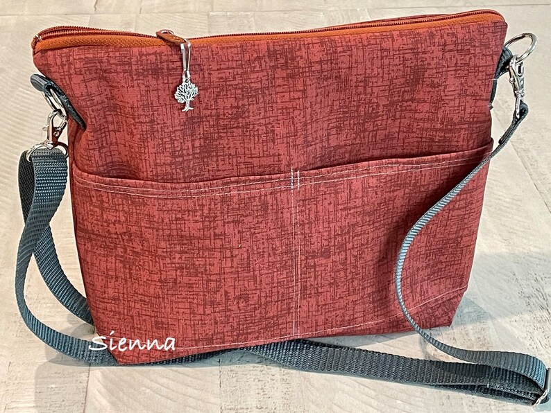 Lightweight Day bag, Minimalist 8 inch x 10 inch, messenger strap purse by Darby Mack & Made in the USA Sienna