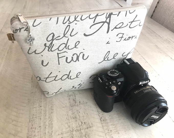 Camera Bag Pouch Script on Linen Foam Padded & Made in Etsy