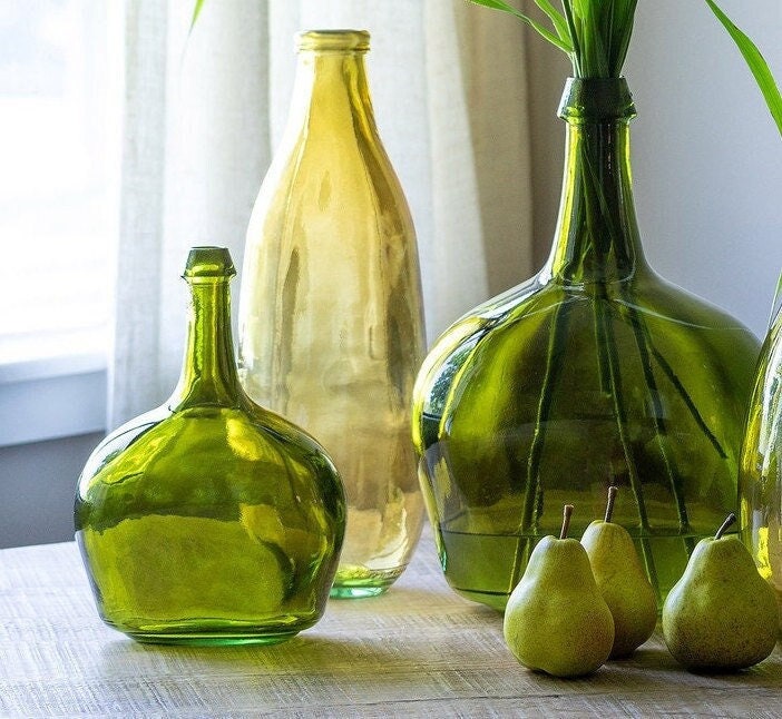 Olive green Glass bottle vase container plant decor for ferns or