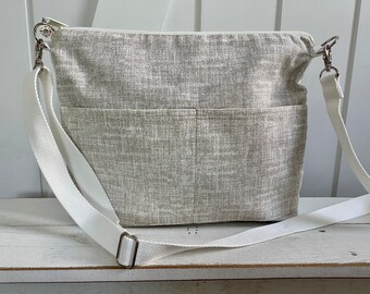 Custom CAMERA bag, Minimalist -  messenger  strap - Cream and Beige Cotton Canvas -  by Darby Mack &  Made in the USA