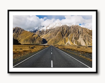 Plakat artystyczny „Droga do Aoraki” – Góra Cooka, Wyspa Południowa, Nowa Zelandia