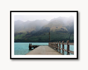Glenorchy Pier Photo Print - New Zealand Scenic Lake, Landscape Poster Wall Art
