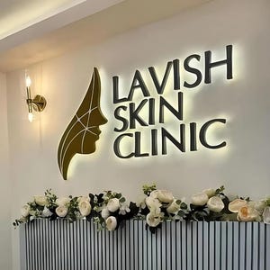 Logotipo de recepção, corte a laser personalizado, placa de clínica, placa com design 3D em relevo, carta comercial, sinalização de saguão de oftalmologista, logotipo de metal escovado