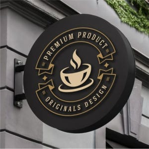 Double Sided Custom Round Exterior Circle Sign and Illuminated Round Light Box, Blade signage, Embossing Logo Business Cafe Logo Sign