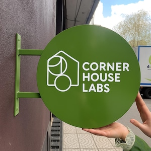 Custom Round Blade Sign: Double Sided Outdoor Storefront Sign