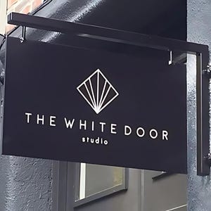 Exterior Storefront sign- Blade double-sided sign from composite box + iron holder- Wall Mounted Business Signage - cafe signage