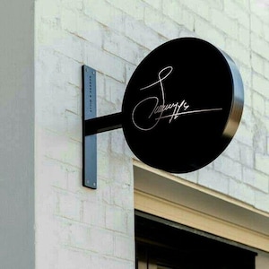 Double Sided Outdoor Round Business Sign, Custom Blade Sign for Storefront, Wall Décor, Weatherproof Store Sign, Wall Mounted Signage