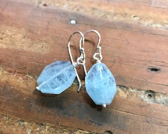 March Birthstone Blue Aquamarine Faceted Nugget Earrings-2275E