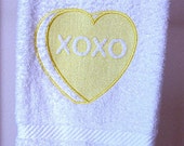 Valentines Conversation Heart Towel:  XOXO in yellow