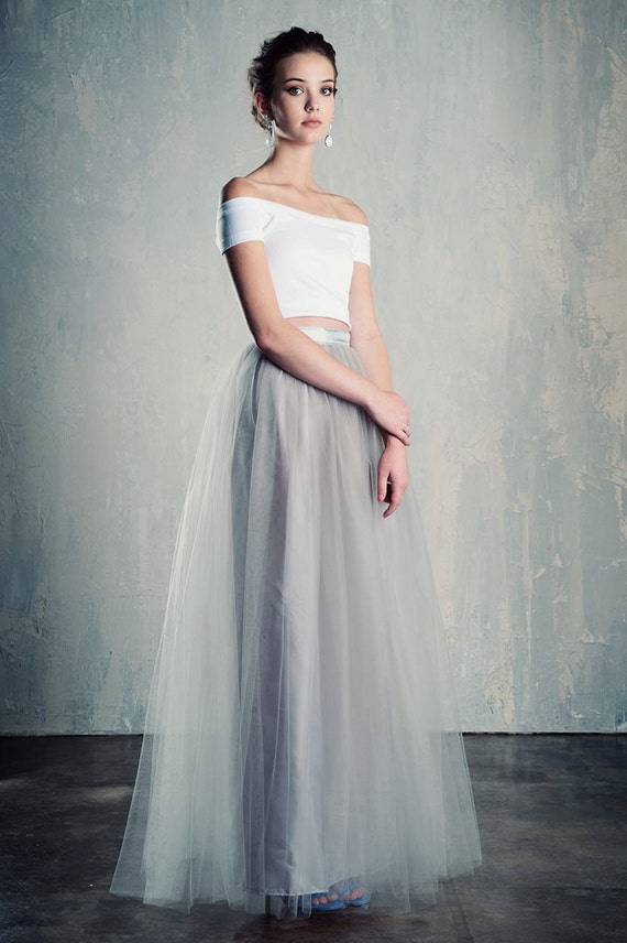 grey tulle skirt maxi