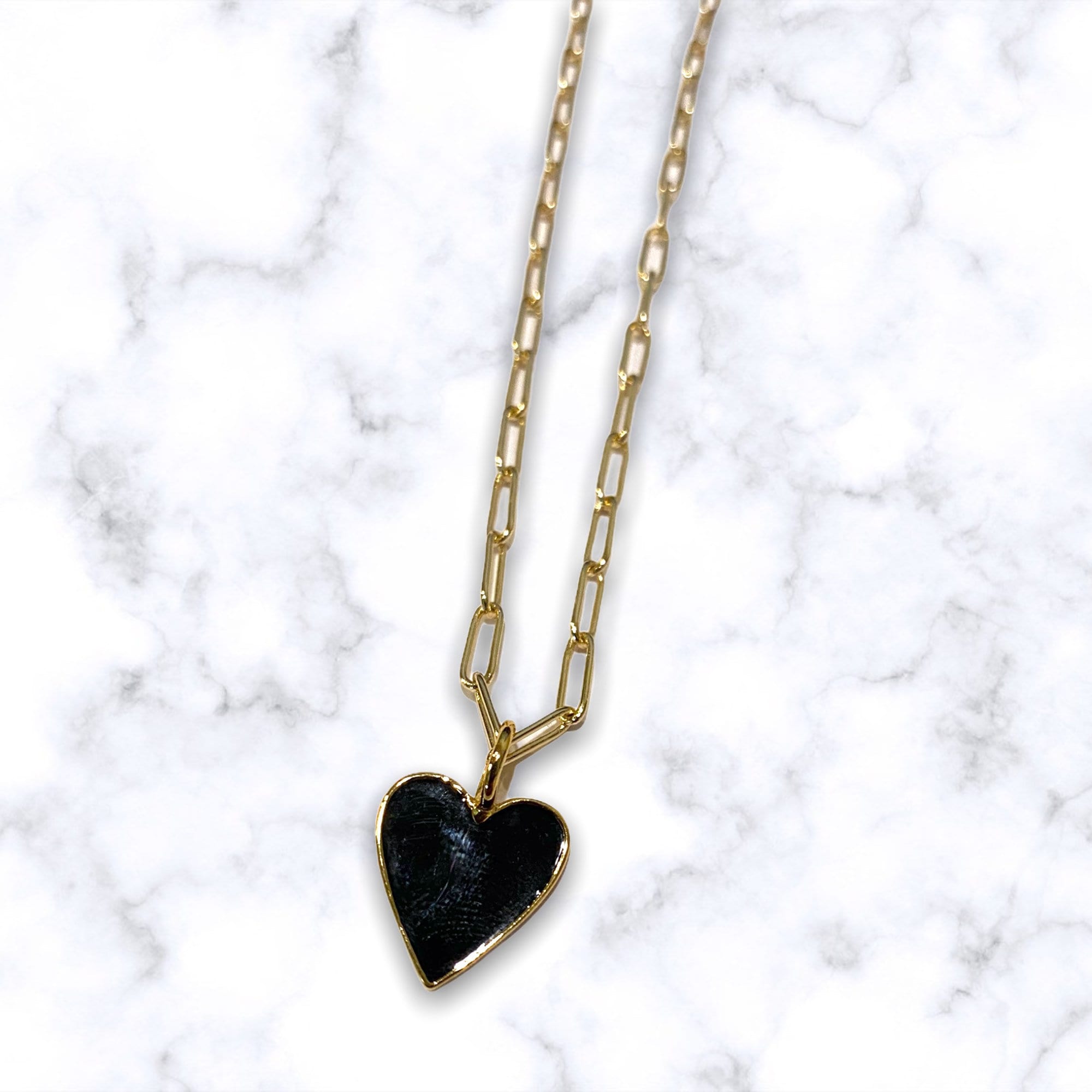 Black Enamel Heart Charm Paperclip Chain Necklace 14K Gold Etsy