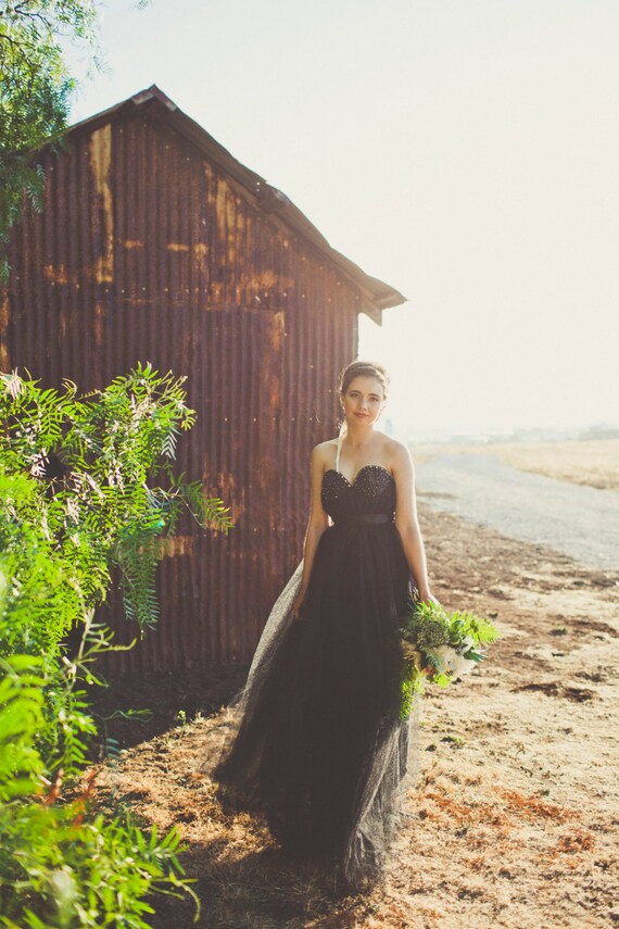 Items similar to The Black and Gold Bridal Bustier Gown/Wedding Dress