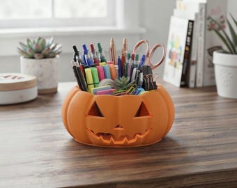 大きなハロウィンパンプキンペンホルダー、ジャック・オー・ランタンデスクオーガナイザー、かわいい秋のオフィス装飾