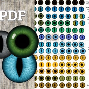 Ojos de gato realistas para imprimir: Hoja digital A4 para muñecas artísticas y manualidades (PDF), para peluches, muñecas OOAK, disfraces, fabricación de juguetes y proyectos de bricolaje.
