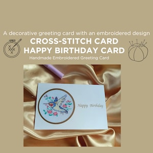 Carte d'anniversaire chic|Carte de joyeux anniversaire brodée au point de croix|Carte de remerciement au point de croix| Carte de voeux brodée main| Point X