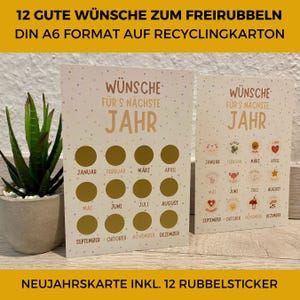 Neujahrskarte mit 12 Rubbelstickern – Silvesterkarte, Glückwunschkarte, Geburtstagskarte & Neujahrsgeschenk für Freunde, Kollegen, Eltern,..