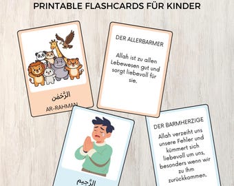 99 Names of Allah Flashcards for Children | Printable PDF | Islamic Flashcards in German | Ramadan Activity | Gift for Muslims | Names of God