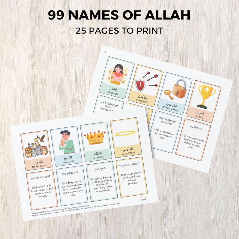 Allah Activity 99 Names of Allah Flashcards for Kids | Printable PDF | Islamic ...