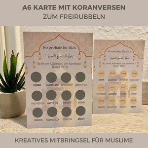 Versets du Coran à gratter - carte avec 12 autocollants à gratter, cadeau idéal et encouragement pour les amis musulmans, la famille, les collègues, etc.
