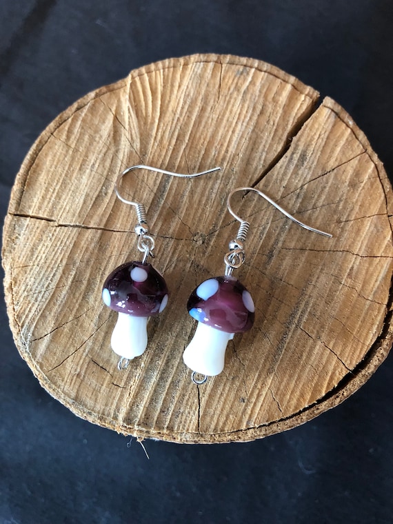 Purple mushroom earrings