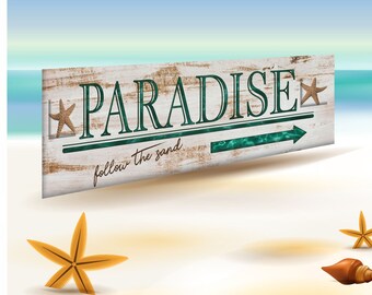 Paradise Beach Arrow Sign You Choose Left or Right Rustic Beach Directional Sign Seaside Coastal Wall Decor